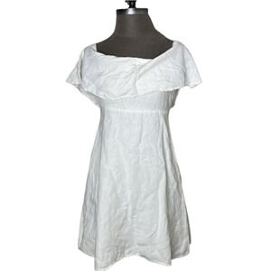 Ann Taylor LOFT White Off Shoulder Mini Dress Side Zip Linen Blend